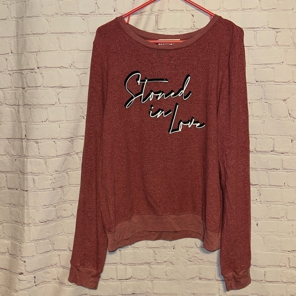 Wildfox Pink Heathered Slogan Sweatshirt "Stoned in Love" Size Large Bin E - Picture 1 of 5